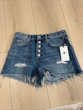 High-Rise 7FAMK Distressed Denim Monroe Shorts